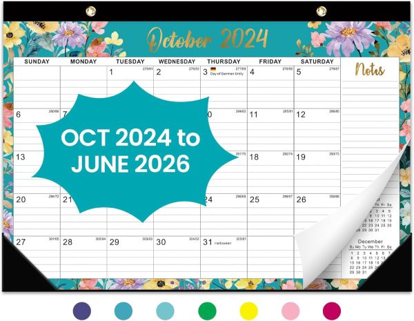 Desk Calendar 2025, 21 Months Calendar Runs from October 2024 to June 2026 - Large 17" x 12" Desktop/Wall Monthly Calendar for Home School, or Office - 2025 New Edition