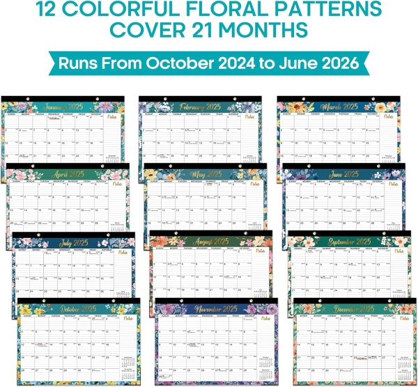 Desk Calendar 2025, 21 Months Calendar Runs from October 2024 to June 2026 - Large 17" x 12" Desktop/Wall Monthly Calendar for Home School, or Office - 2025 New Edition - Image 6