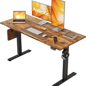 Electric Standing Desk, 48 x 24 Inches Height Adjustable Desk, Sit Stand up Desk for Work Office Home, Ergonomic Rising Computer Table with Memory Preset, Rustic Brown