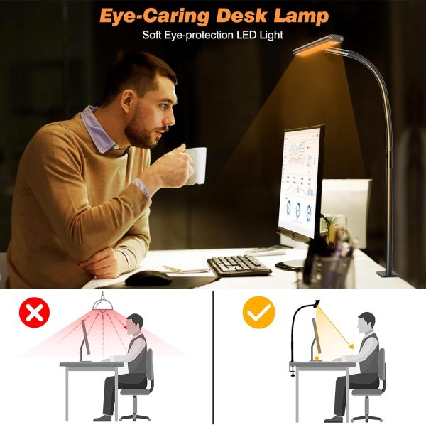 LED Desk Lamp for Office Home, Eye-Caring Desk Light with Stepless Dimming Adjustable Flexible Gooseneck, 10W USB Adapter Desk Lamp with Clamp for Reading, Study, Workbench (Black) - Image 6