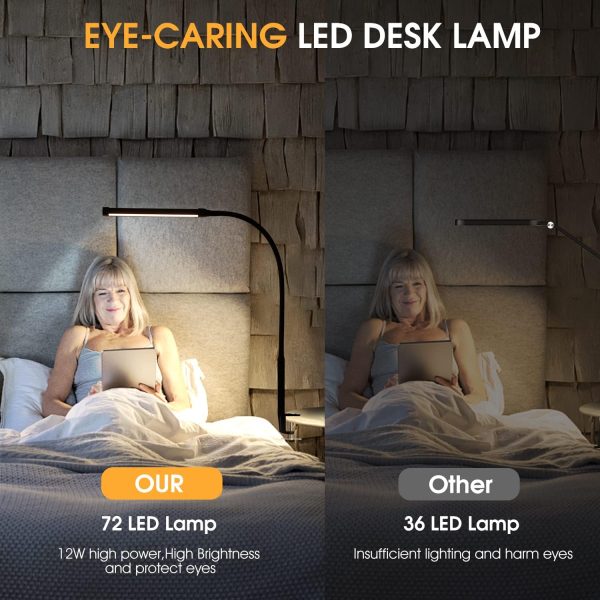LED Desk lamp with Clamp, Eye-Caring Clip on Lights for Home Office, 3 Modes 10 Brightness, Long Flexible Gooseneck,Metal, Swing Arm Architect Task Table Lamps with USB Adapter, Black - Image 5