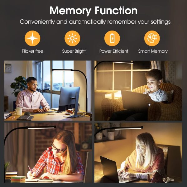 LED Desk lamp with Clamp, Eye-Caring Clip on Lights for Home Office, 3 Modes 10 Brightness, Long Flexible Gooseneck,Metal, Swing Arm Architect Task Table Lamps with USB Adapter, Black - Image 6