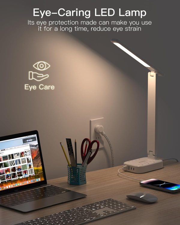 Power Strip with LED Desk Lamp, 3 Outlets 4 USB Ports(2 USBC) 4 Modes 5 Level Touch Lamp Small Desk Lamp for Home Office Bedroom Bedside, Study Reading Light, 5ft Extension Cord, Dorm Room Essentials - Image 7